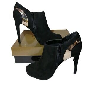 THALIA SODI Lenna Pumps Women's Black Suede/ GoldStiletto OpenToe Size 9.5 #1365